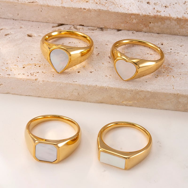 Geometrijski prsten s oblikom školjke, od nehrđajućeg čelika, s 18K zlatnim premazom, retro stil za žene