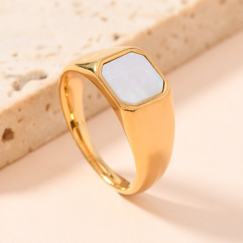 Geometrijski prsten s oblikom školjke, od nehrđajućeg čelika, s 18K zlatnim premazom, retro stil za žene