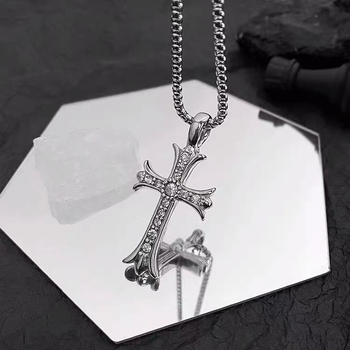 Privjesak križa s dijamantima na bisernoj ogrlici, unisex, od titan čelika, duljina 61-70 cm