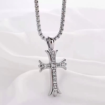 Privjesak križa s dijamantima na bisernoj ogrlici, unisex, od titan čelika, duljina 61-70 cm