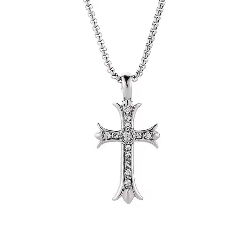 Privjesak križa s dijamantima na bisernoj ogrlici, unisex, od titan čelika, duljina 61-70 cm