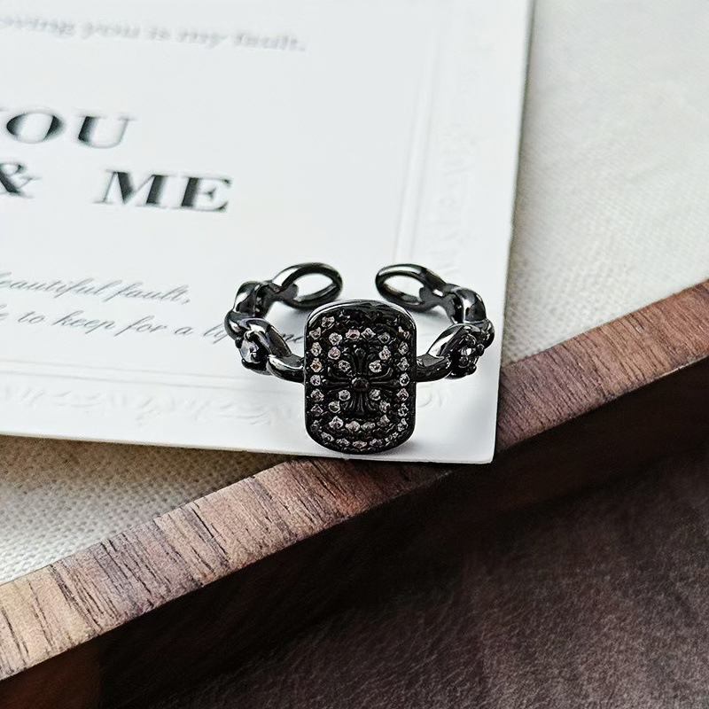 Unisex bakreni prsten s motivima zvijezde i labud, crni završni premaz, stackable dizajn, cirkon