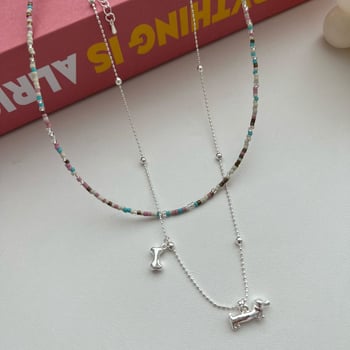 Set naušnica i ogrlica s perlama i motivom psa, kawaii Instagram stil, za žene
