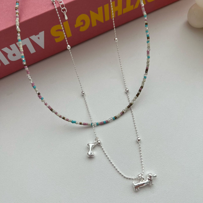 Set naušnica i ogrlica s perlama i motivom psa, kawaii Instagram stil, za žene