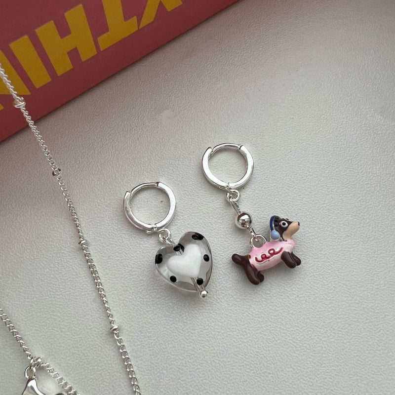 Set naušnica i ogrlica s perlama i motivom psa, kawaii Instagram stil, za žene