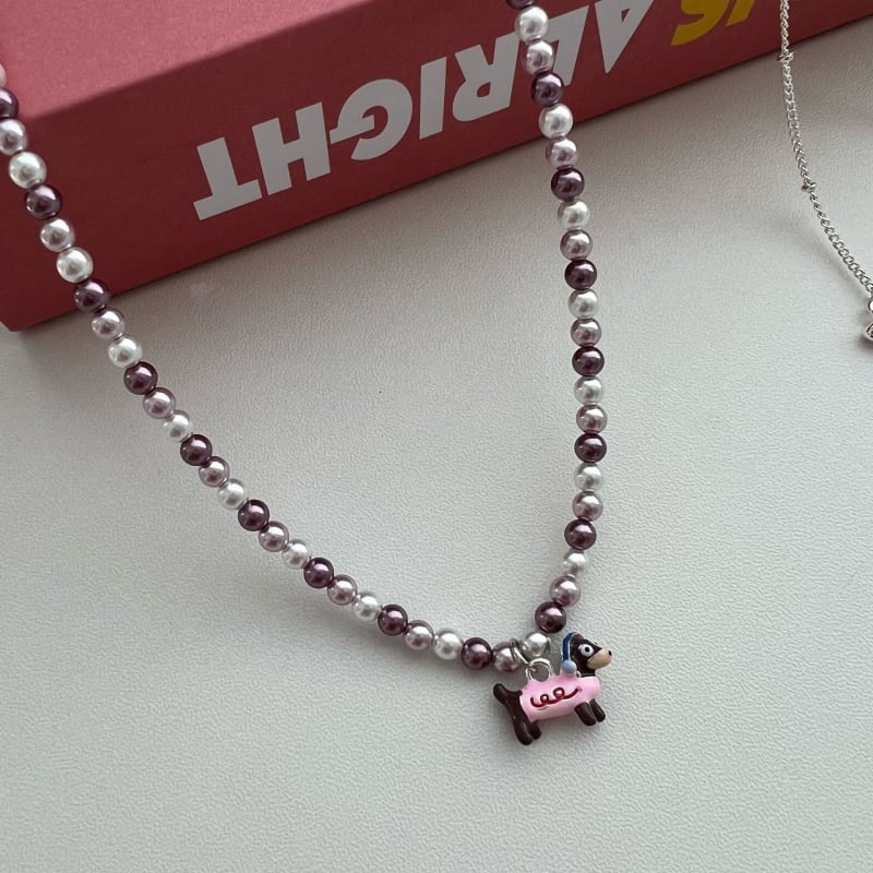 Set naušnica i ogrlica s perlama i motivom psa, kawaii Instagram stil, za žene