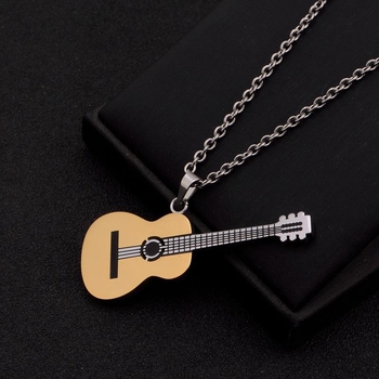 Muški lanac od titan čelika s privjeskom gitare, hip-hop stil, 18K pozlaćeni nakit