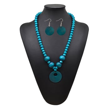 Boho ručno izrađeni set naušnica i ogrlice od drvenih perlica za žene