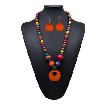 Boho ručno izrađeni set naušnica i ogrlice od drvenih perlica za žene