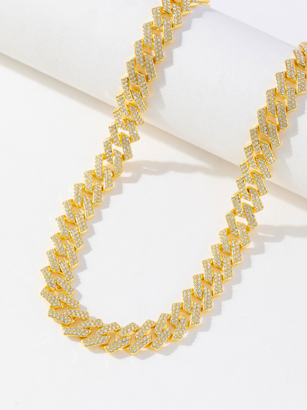 Unisex ogrlica s kubanskom lancem, rhombus dizajn sa rhinestones, hip-hop stil, duljina 41-50 cm