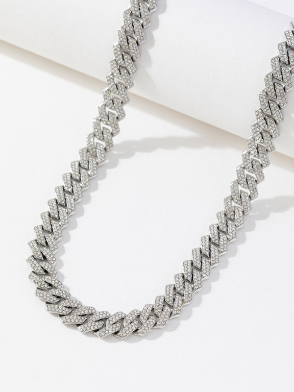 Unisex ogrlica s kubanskom lancem, rhombus dizajn sa rhinestones, hip-hop stil, duljina 41-50 cm