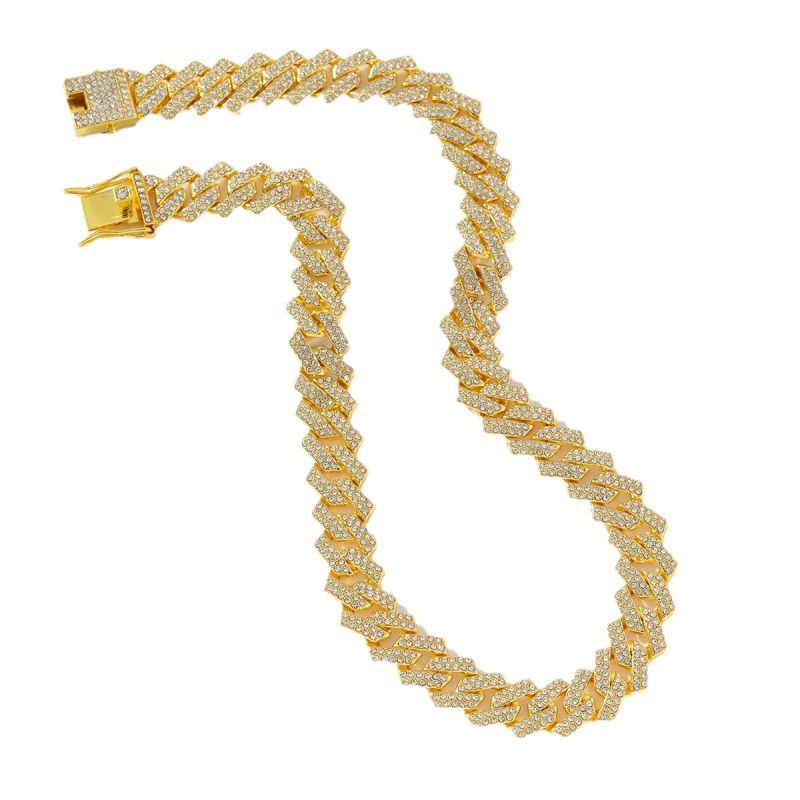 Unisex ogrlica s kubanskom lancem, rhombus dizajn sa rhinestones, hip-hop stil, duljina 41-50 cm
