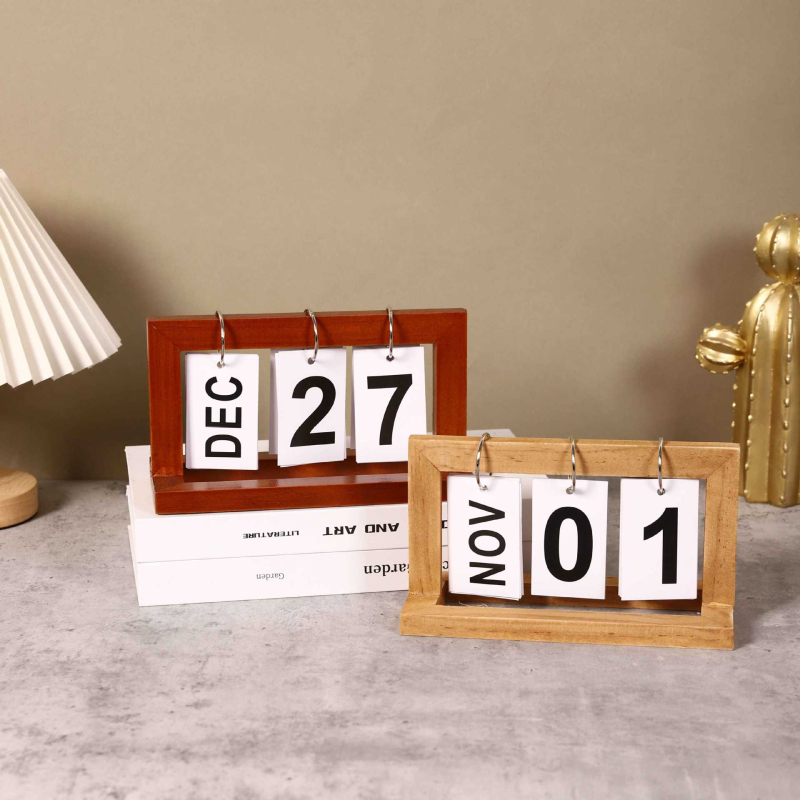 Drveni stolni kalendar, minimalistički stil, dekor za dom i ured