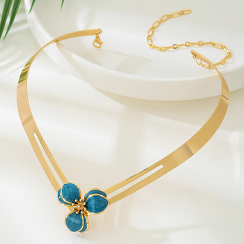 Colier choker din aliaj cu floare, design decupat, pentru femei