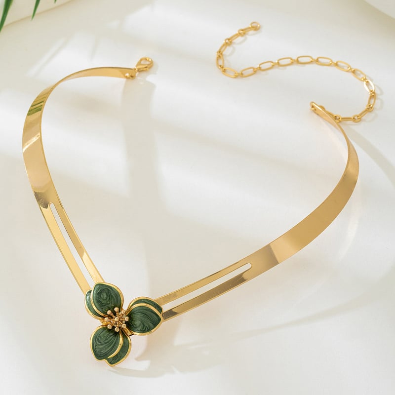 Colier choker din aliaj cu floare, design decupat, pentru femei