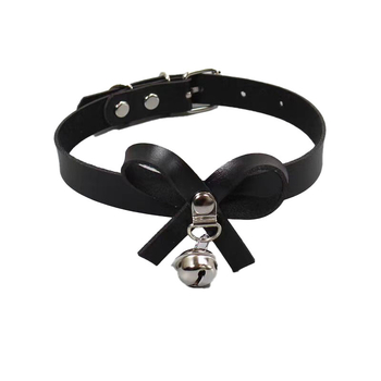 Colier din piele PU cu fundă și clopoțel, stil punk, unisex