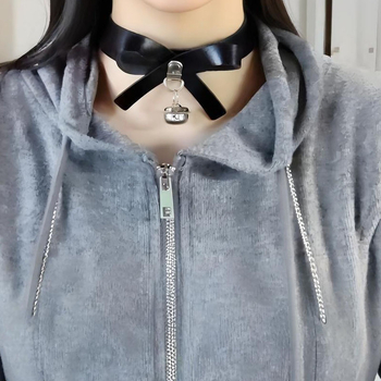 Colier din piele PU cu fundă și clopoțel, stil punk, unisex