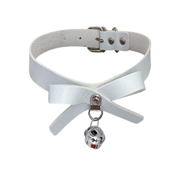 Colier din piele PU cu fundă și clopoțel, stil punk, unisex