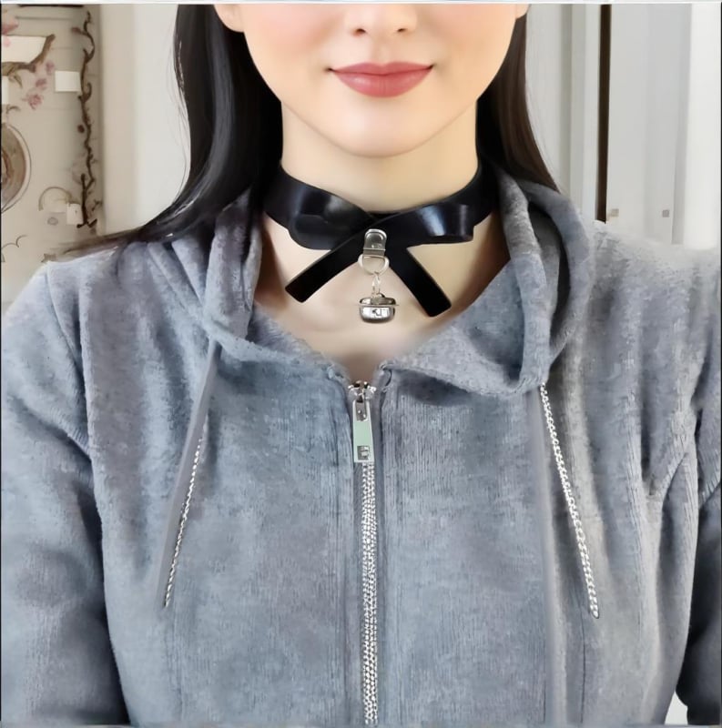 Colier din piele PU cu fundă și clopoțel, stil punk, unisex