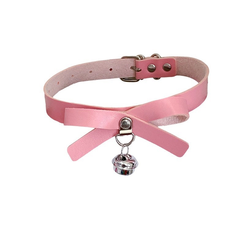 Colier din piele PU cu fundă și clopoțel, stil punk, unisex