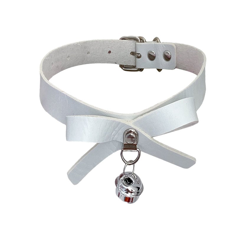Colier din piele PU cu fundă și clopoțel, stil punk, unisex