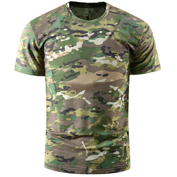 Tricou pentru bărbați cu mânecă scurtă din ice-silk elastic, camuflaj, uscare rapidă, respirabil, guler rotund