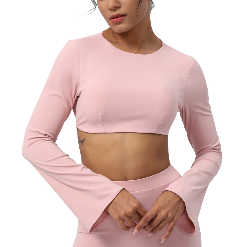 Top de yoga cu mâneci lungi, cu absorbție a umezelii și uscare rapidă, croială Slim, 75% nailon, 25% elastan, cu căptușeală