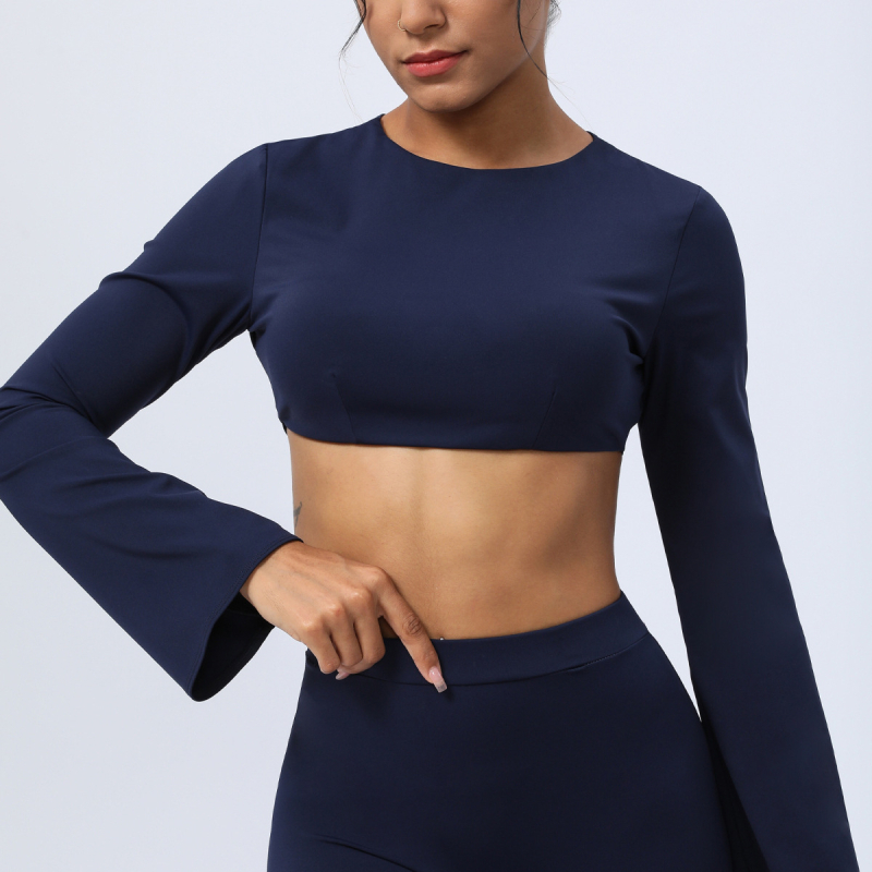 Top de yoga cu mâneci lungi, cu absorbție a umezelii și uscare rapidă, croială Slim, 75% nailon, 25% elastan, cu căptușeală