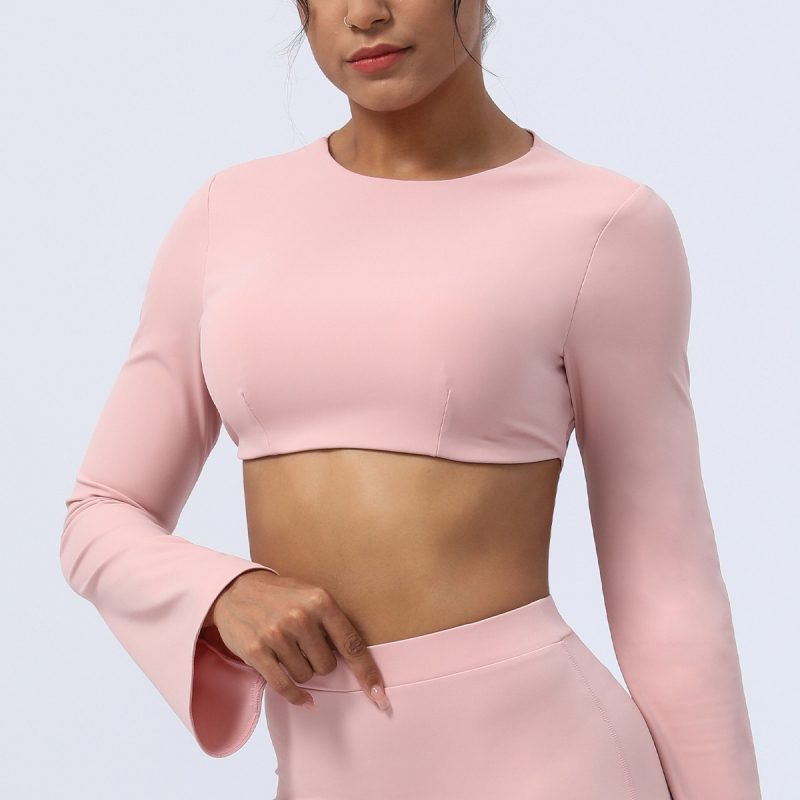 Top de yoga cu mâneci lungi, cu absorbție a umezelii și uscare rapidă, croială Slim, 75% nailon, 25% elastan, cu căptușeală