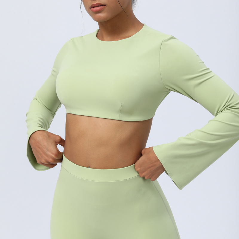 Top de yoga cu mâneci lungi, cu absorbție a umezelii și uscare rapidă, croială Slim, 75% nailon, 25% elastan, cu căptușeală