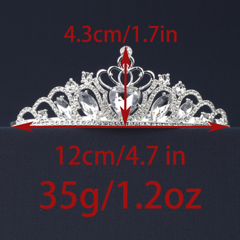 Dječja tiara za kosu u obliku srca, od legure s rhinestones, zlatno-srebrna boja, dodatak za nastupe