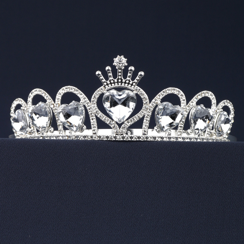 Dječja tiara za kosu u obliku srca, od legure s rhinestones, zlatno-srebrna boja, dodatak za nastupe