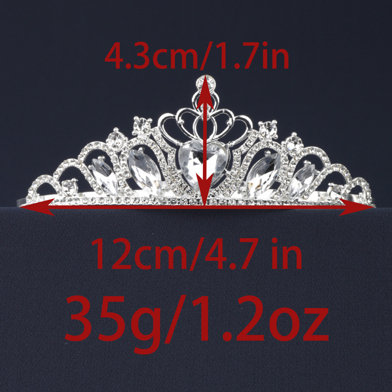 Dječja tiara za kosu u obliku srca, od legure s rhinestones, zlatno-srebrna boja, dodatak za nastupe