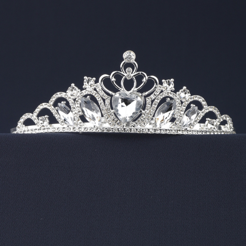 Dječja tiara za kosu u obliku srca, od legure s rhinestones, zlatno-srebrna boja, dodatak za nastupe