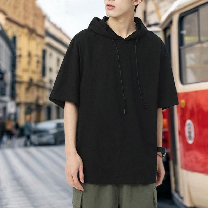 Muški tanki hoodie s kapuljačom i kratkim rukavima, jednostavnog dizajna, ljeto, opušten kroj, američki stil