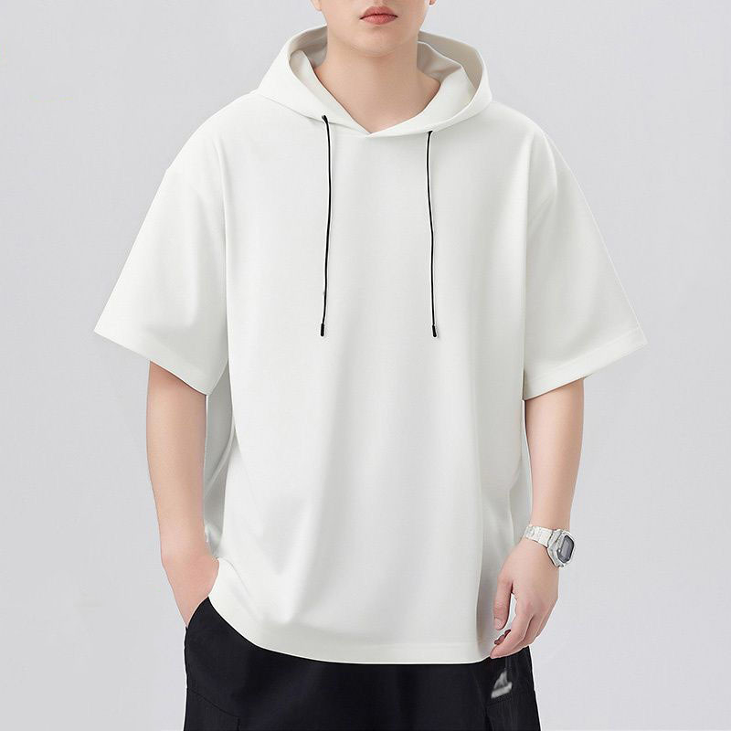 Muški tanki hoodie s kapuljačom i kratkim rukavima, jednostavnog dizajna, ljeto, opušten kroj, američki stil