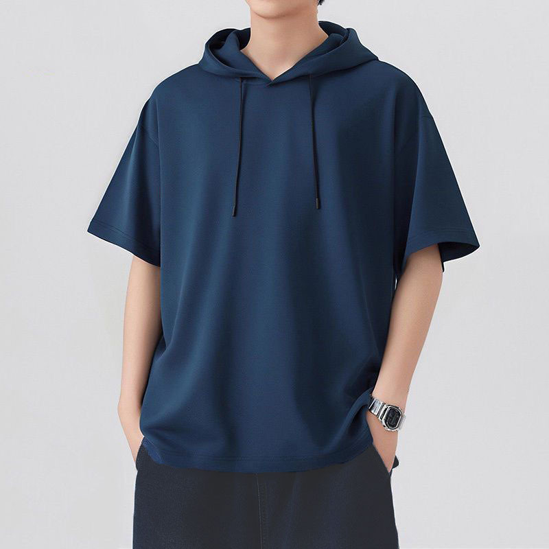 Muški tanki hoodie s kapuljačom i kratkim rukavima, jednostavnog dizajna, ljeto, opušten kroj, američki stil