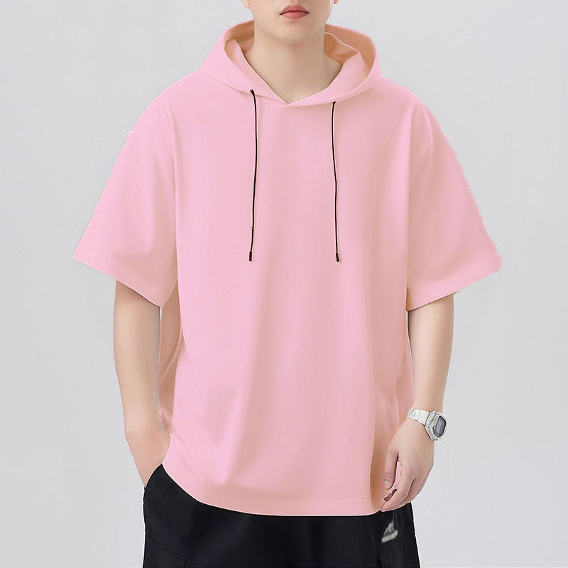 Muški tanki hoodie s kapuljačom i kratkim rukavima, jednostavnog dizajna, ljeto, opušten kroj, američki stil
