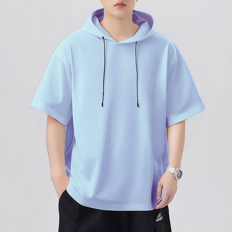 Muški tanki hoodie s kapuljačom i kratkim rukavima, jednostavnog dizajna, ljeto, opušten kroj, američki stil