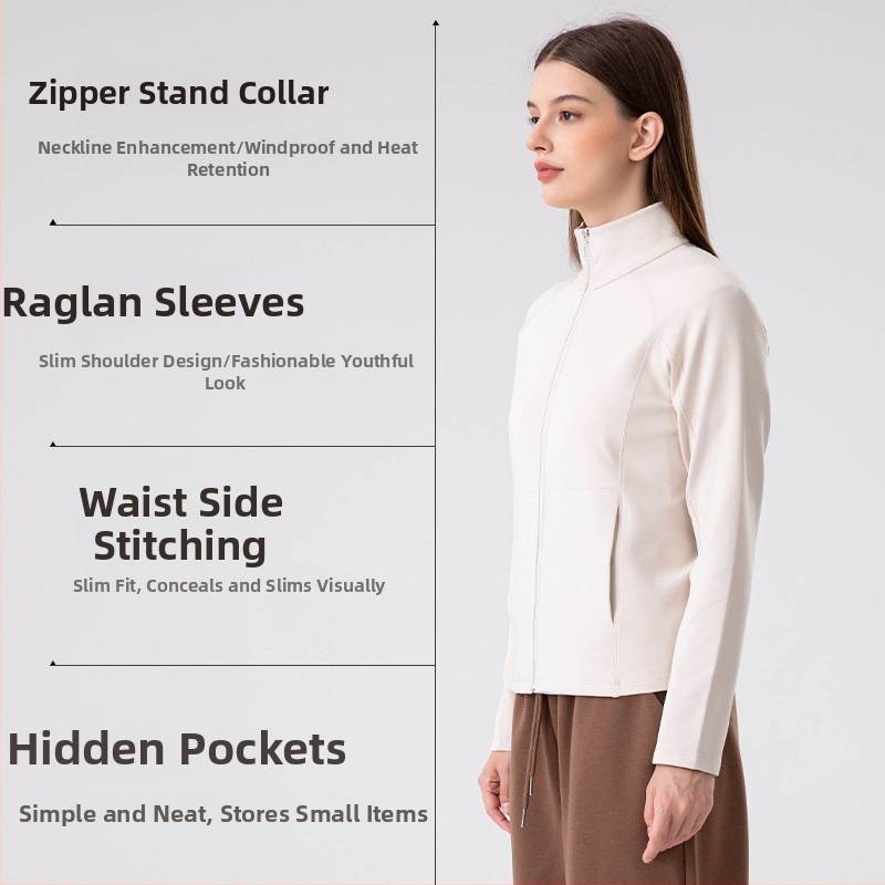 Koreai stílusú női kabát fleece bélés, álló gallér, cipzár, karcsú szabás, ősz-tél