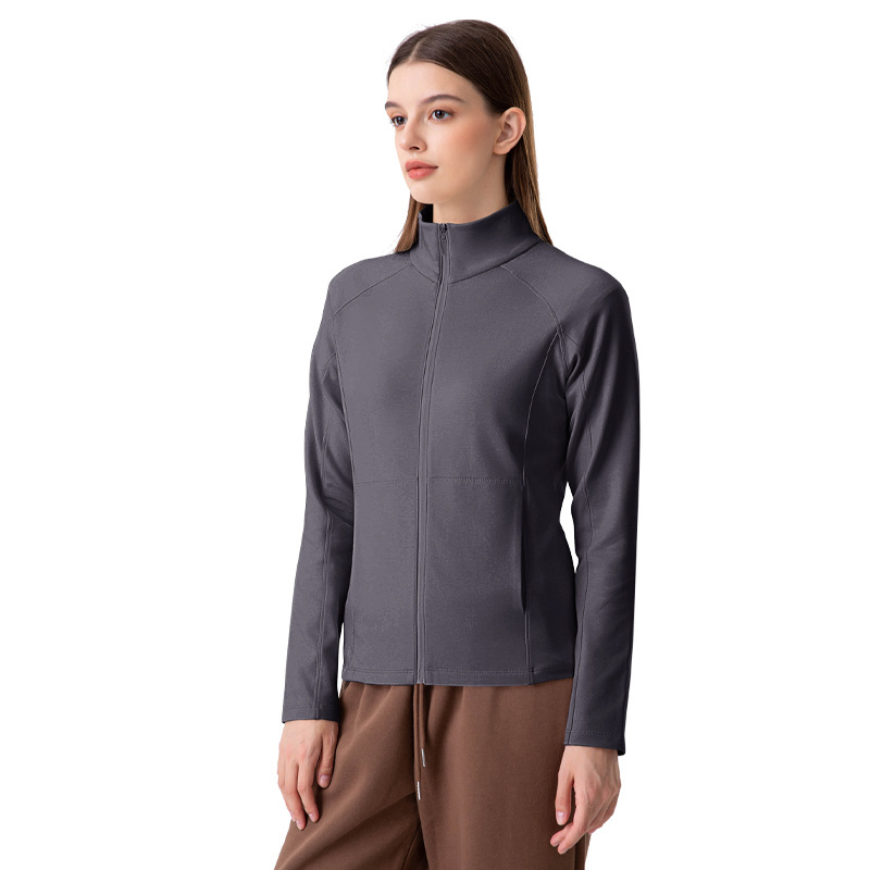 Koreai stílusú női kabát fleece bélés, álló gallér, cipzár, karcsú szabás, ősz-tél