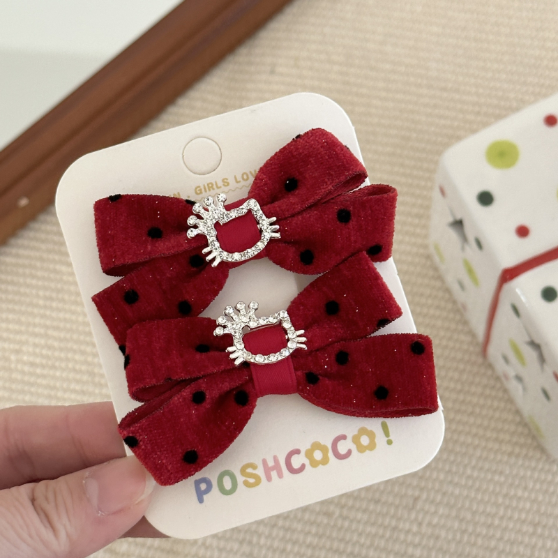 Piros pöttyös hercegnő-stílusú hajcsat, édes, 3D konty és frufru