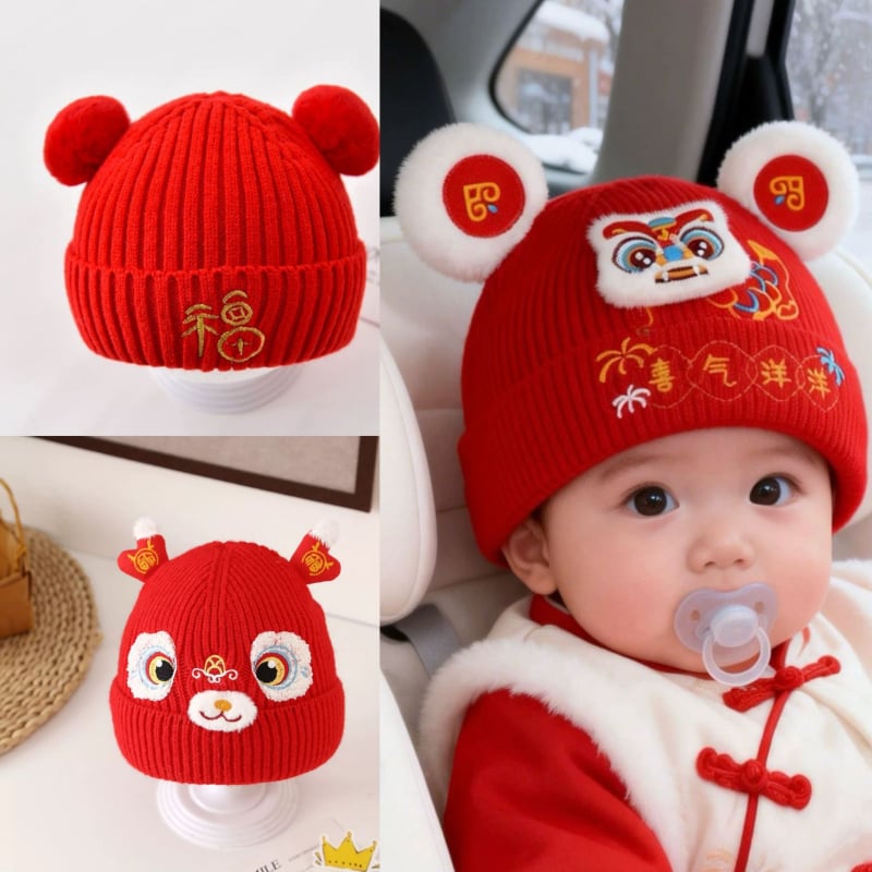 Crvena pletena kapa za bebe za jesen-zimu, topla, unisex, 0–24 mjeseci