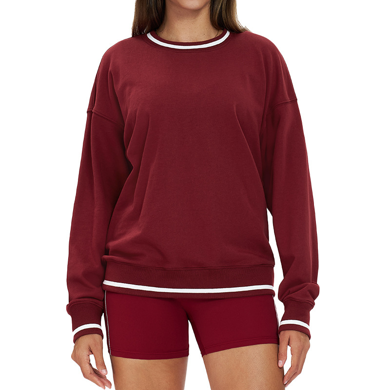 Hanorac de toamnă în culori contrastante, mâneci lungi, croială lejeră, decolteu rotund, top sport pentru exterior 7028