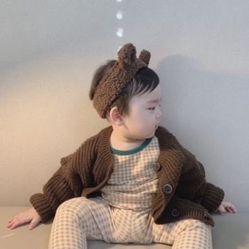 Dječja čelenka za kosu od teddy velura s ušima zečića, jednostavan korejski stil