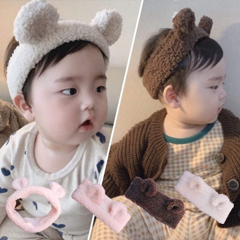 Dječja čelenka za kosu od teddy velura s ušima zečića, jednostavan korejski stil