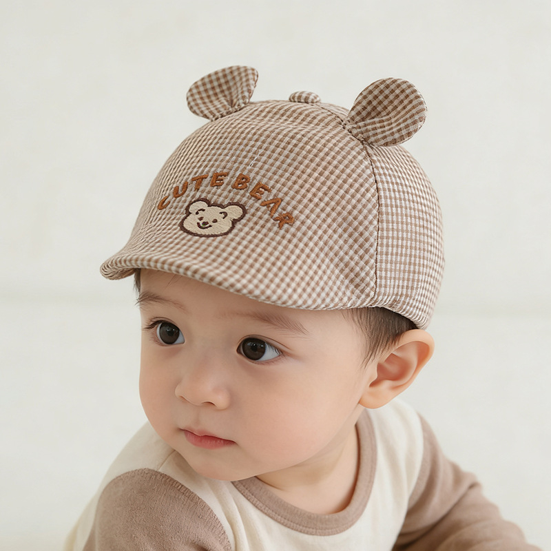 Dječji beret s motivom mede i kariranim uzorkom, unisex proljetna kapa