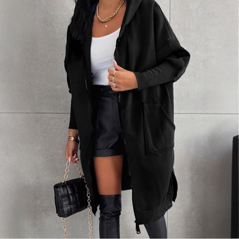 Plus veličine hoodie s kapuljom od flece, zip, casual stil, dugi rukavi
