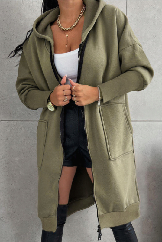 Plus veličine hoodie s kapuljom od flece, zip, casual stil, dugi rukavi