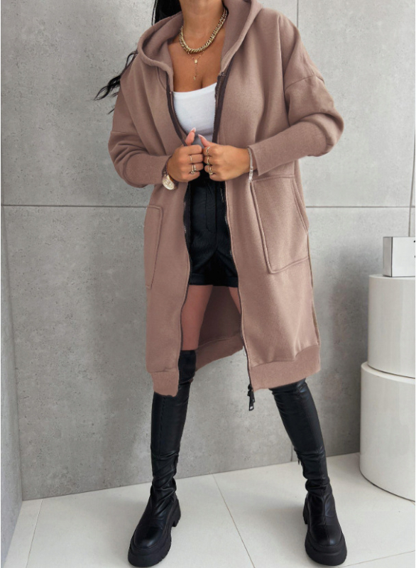 Plus veličine hoodie s kapuljom od flece, zip, casual stil, dugi rukavi